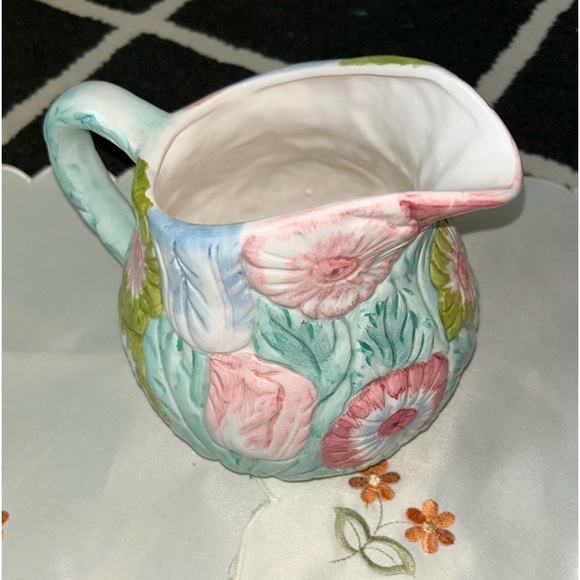 Vintage Beautiful Embossed Flowers Pitcher - Picture 2 of 7